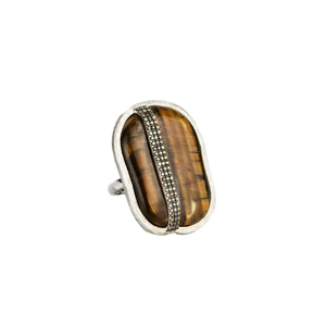 Dao Fournier Tiger Eye and Silver and Diamond Statement Ring
